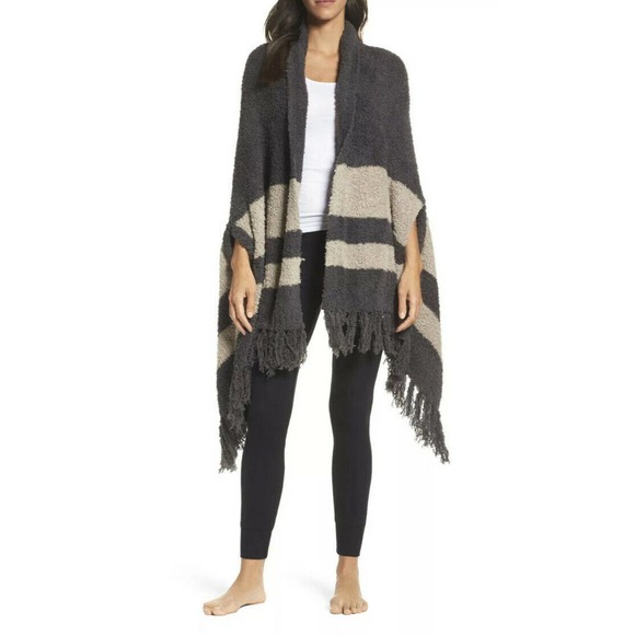 Barefoot Dreams Sweaters - Barefoot Dreams Malibu Wrap in Carbon Sand Stripe